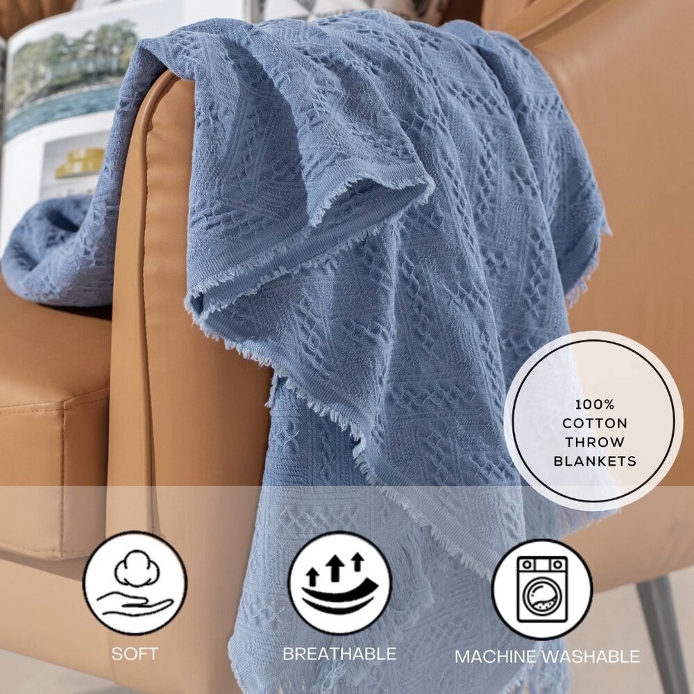 New Original Packaging - 100% Cotton Throw Blanket with Fringes